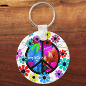 Porte-clés Symbole de la paix et fleurs rétro (Recto)