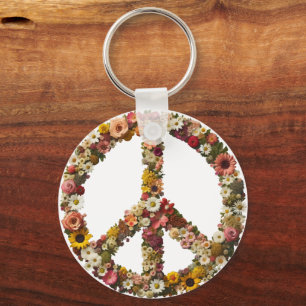 Porte-clés Symbole de la paix florale avec fleurs vibrantes