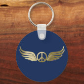Porte-clés Symbole de paix d'apparence métallique avec ailes (Recto)
