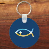 Porte-clés Symbole de poisson chrétien avec Crucifix - Ciel & (Recto)