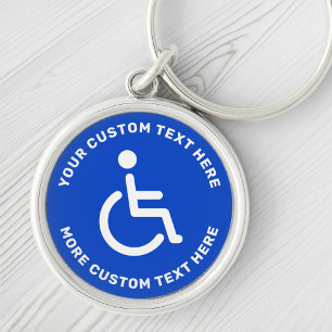 Porte-clés Symbole désactivé Handicapé texte bleu blanc rond