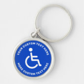 Porte-clés Symbole désactivé Handicapé texte bleu blanc rond (Devant)