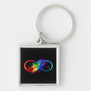 Porte-clés Symbole d'infini avec plume arc-en-ciel