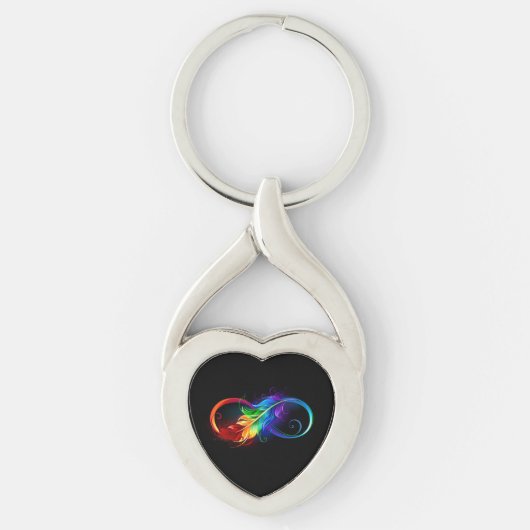 Porte-clés Symbole d'infini avec plume arc-en-ciel (Devant)