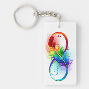 Porte-clés Symbole d'infini avec plume arc-en-ciel
