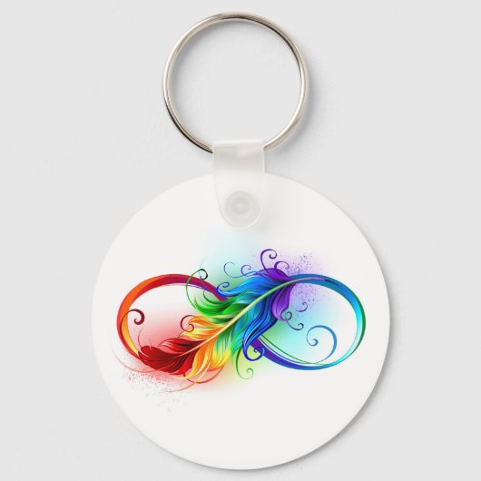 Porte-clés Symbole d'infini avec plume arc-en-ciel (Recto)