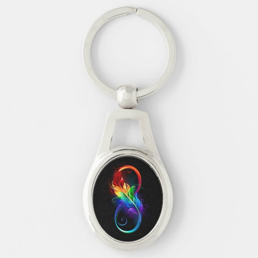 Porte-clés Symbole d'infini avec plume arc-en-ciel (Devant)
