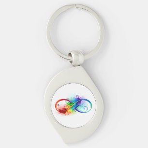 Porte-clés Symbole d'infini avec plume arc-en-ciel