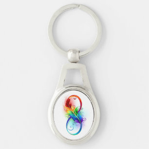 Porte-clés Symbole d'infini avec plume arc-en-ciel