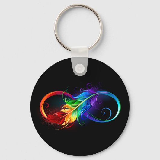 Porte-clés Symbole d'infini avec plume arc-en-ciel (Recto)