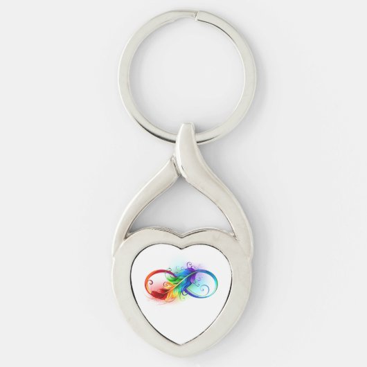 Porte-clés Symbole d'infini avec plume arc-en-ciel (Devant)