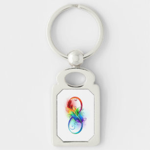 Porte-clés Symbole d'infini avec plume arc-en-ciel