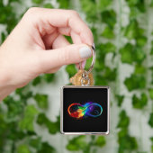 Porte-clés Symbole d'infini avec plume arc-en-ciel (main)
