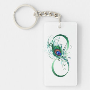 Porte-clés Symbole d'infini avec plume de paon