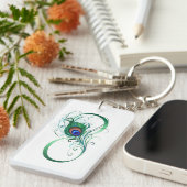 Porte-clés Symbole d'infini avec plume de paon (Devant droit)
