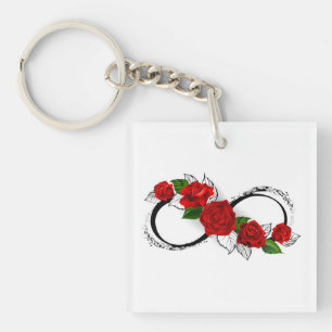 Porte-clés Symbole d'infini avec roses rouges