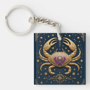Porte-clés Symbole du Cancer Zodiaque Doré sur Fond Sombre
