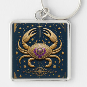 Porte-clés Symbole du Cancer Zodiaque Doré sur Fond Sombre