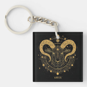 Porte-clés Symbole du zodiaque Bélier doré avec ornements