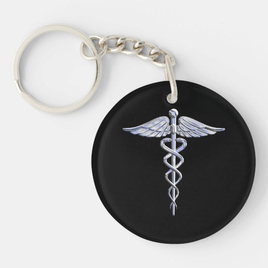 Porte-clés Symbole Médicale de caducée sur le noir (Devant)