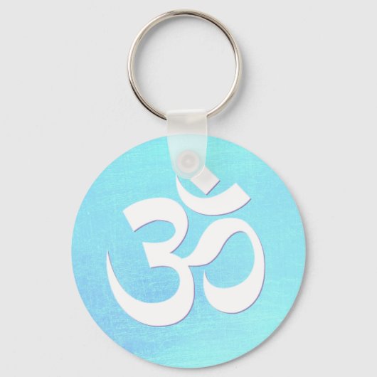 Porte-clés Symbole OM blanc Turquoise Bleu brillant look (Recto)