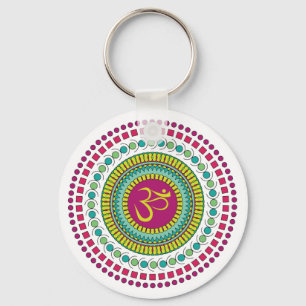 Porte-clés Symbole Om de Mandala Spirituel vert rose Géométri