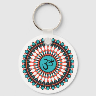 Porte-clés Symbole Om Mandala Spirituel Turquoise Géométrique