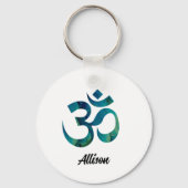 Porte-clés Symbole Om Motif de plumes d'oiseaux Aqua 2 pouces (Recto)