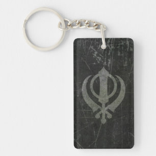 Porte-clés Symbole sikh gris rayé et porté de Khanda