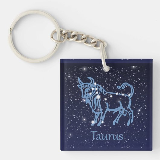 Porte-clés Symbole Taurus Constellation & Zodiaque avec étoil (Devant)