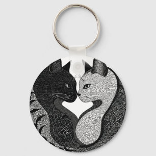 Porte-clés Symbole Yin Yang de chat noir et blanc