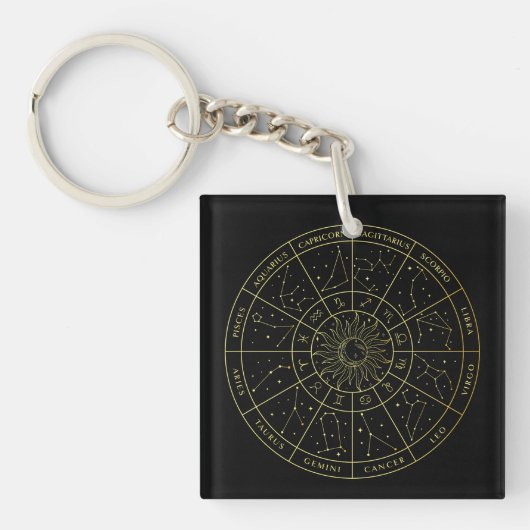 Porte-clés Symbole Zodiac horoscope constellations carte or (Devant)