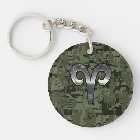 Porte-clés SYMBOLE Zodiaque Aries Camouflage numérique Woodla (Devant)