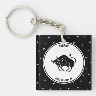 Porte-clés Symbole Zodiaque de Taurus, Porte - clé noir et b