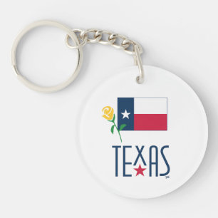 Porte-clés Symboles du Texas, drapeau du Texas et rose jaune