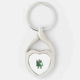 Porte-clés T-Rex de Noël portant un sapin de Noël