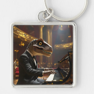 Porte-clés T-rex mignon de fantaisie jouant du piano