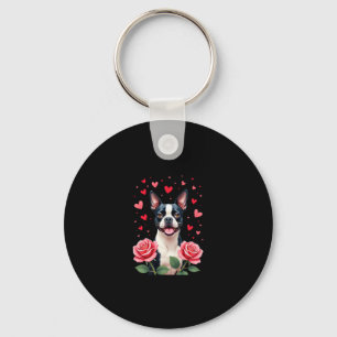 Porte-clés T-shirt Boston Terrier avec cœurs de roses rouges