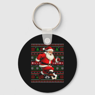 Porte-clés T-shirt de Noël moche drôle de Père Noël jouant au