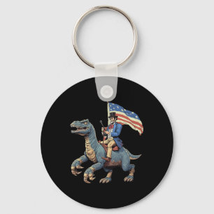 Porte-clés T-shirt drôle Abe Lincoln chevauchant un dinosaure