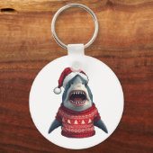 Porte-clés T-shirt drôle de requin de Noël avec un pull moche (Verso)