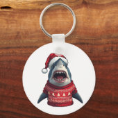 Porte-clés T-shirt drôle de requin de Noël avec un pull moche (Recto)