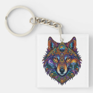 Porte-clés T-shirt graphique loup géométrique coloré - Artist