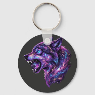Porte-clés T-Shirt Graphique Loup Hurlant Galaxie Cosmique Cé