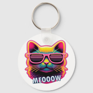 Porte-clés T-Shirt Le miaulement de chat avec des lunettes de