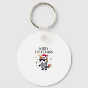 Porte-clés T-Shirt Licorne de Noël avec Chapeau de Père Noël