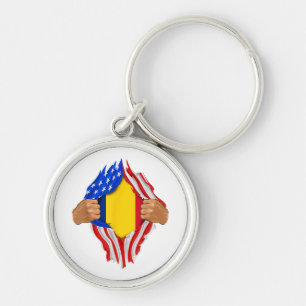 Porte-clés T-Shirt Sang Roumain en Moi Drapeau de la Roumanie
