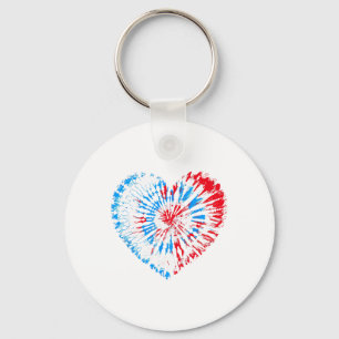 Porte-clés T-shirt tie-dye cœur du 4 juillet drapeau américai