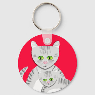 Porte-clés Tabby Argent Mère Chat et Kitten