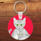 Porte-clés Tabby Argent Mère Chat et Kitten (Recto)